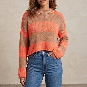 Aerie Orange Brown Striped Cropped Sweater Size S Oversized Knit Top